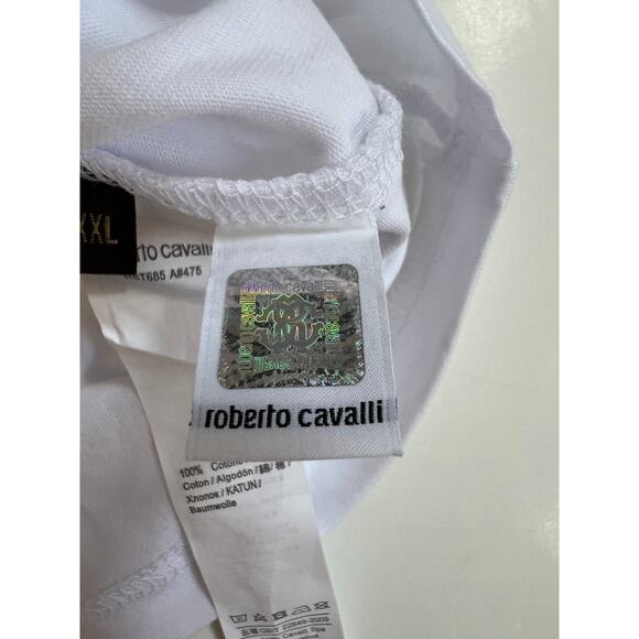 Roberto Cavalli Designer Graphic Logo T-shirt Cotton Size 2XL NWT - Picture 6 of 16